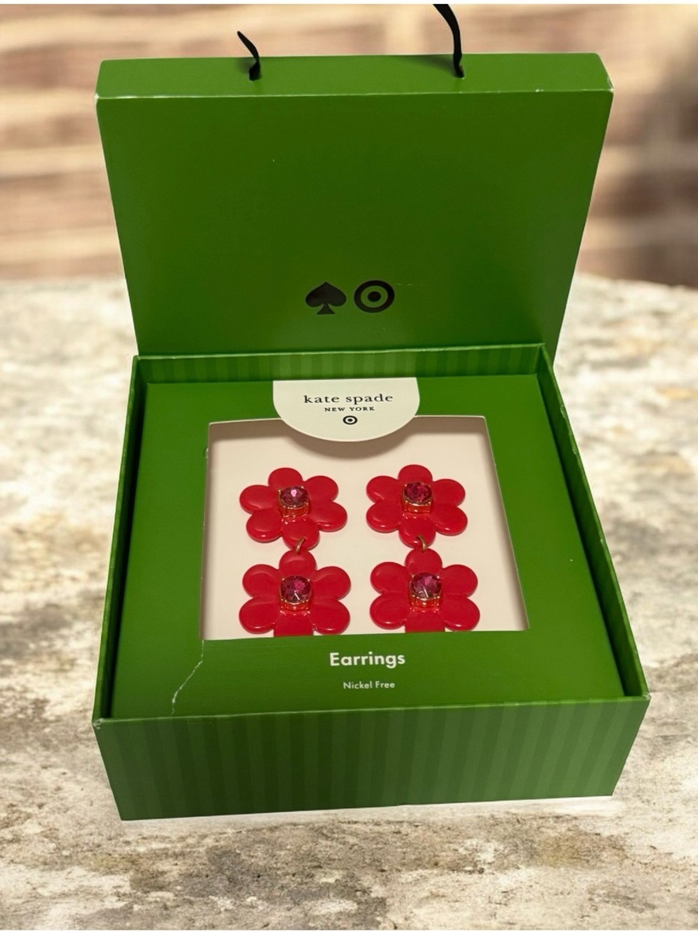kate spade pink-red floral drop earrings